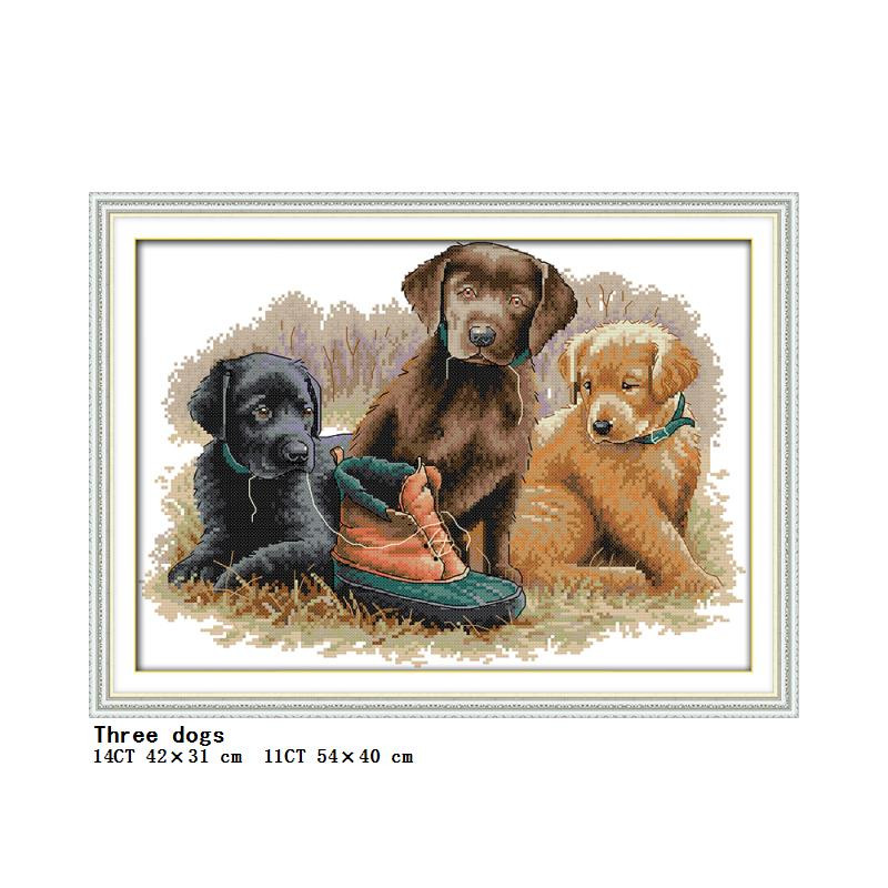 Κιτ διασταυρούμενης βελονιάς Σειρά τριών κουταβιών DIY Ζωγραφική με μοτίβο ζώων 14CT 11CT Κιτ κεντήματος καμβά Count Κεντήματα Διακόσμηση σπιτιού Ζωγραφική