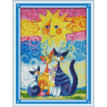 Joy Sunday Cat in the Sun Китайски кръстат бод 14ct 11ct комплект кръстат бод Направи си сам ръкоделие DMC комплект кръстат бод бродерия занаяти