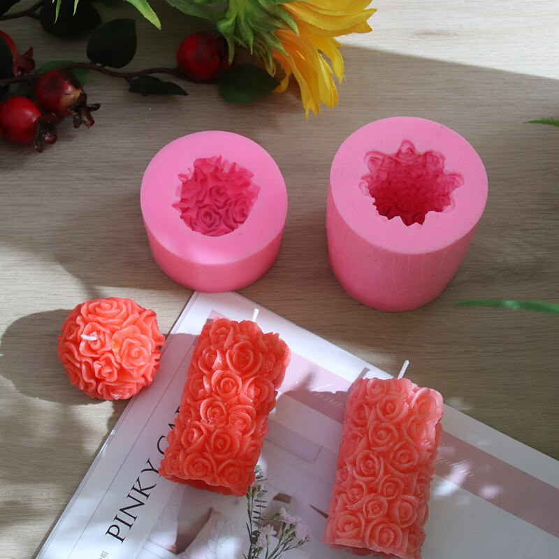 3D cilindrinė rožių žvakių vaško forma Rankų darbo aromaterapinė žvakė silikono formų muilo derva pyrago kepimo formelės namų dekoravimas