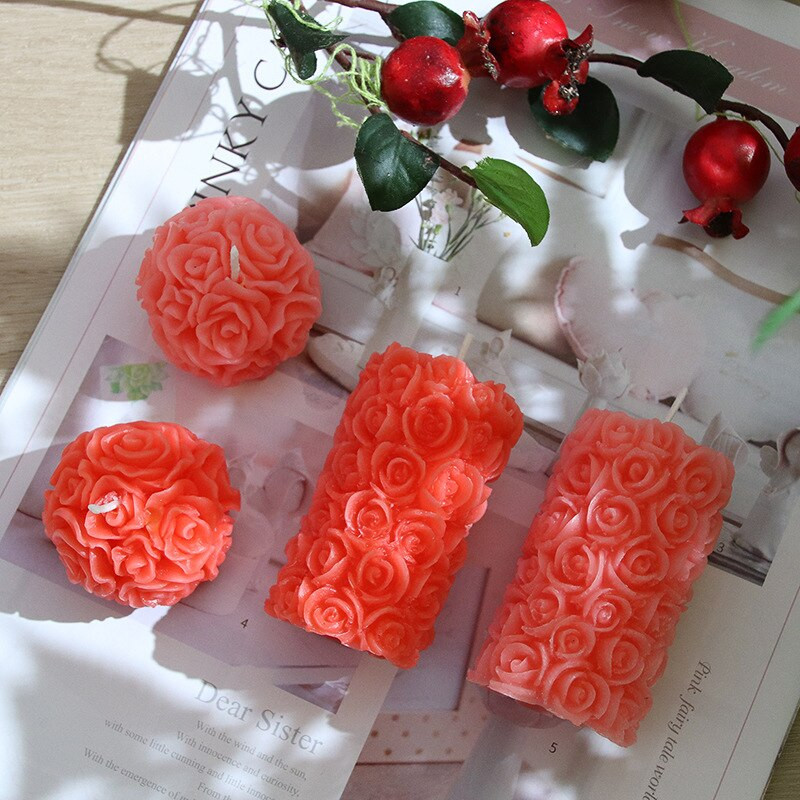 3D cilindrinė rožių žvakių vaško forma Rankų darbo aromaterapinė žvakė silikono formų muilo derva pyrago kepimo formelės namų dekoravimas