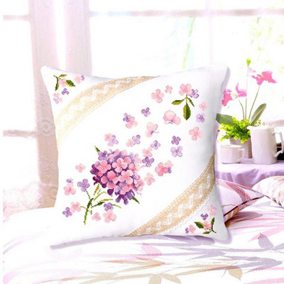 Κάλυμμα μαξιλαριού με σταμπωτό σταυροβελονιά με λεβάντα άγριο λουλούδι Σετ μαξιλαριού σετ κεντήματος με λουλούδια, μωβ ροζ αγριολούλουδο, 18 ιντσών