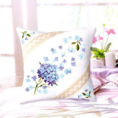 Κάλυμμα μαξιλαριού με σταμπωτό σταυροβελονιά με λεβάντα άγριο λουλούδι Σετ μαξιλαριού σετ κεντήματος με λουλούδια, μωβ ροζ αγριολούλουδο, 18 ιντσών