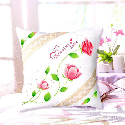 Κάλυμμα μαξιλαριού με σταμπωτό σταυροβελονιά με λεβάντα άγριο λουλούδι Σετ μαξιλαριού σετ κεντήματος με λουλούδια, μωβ ροζ αγριολούλουδο, 18 ιντσών