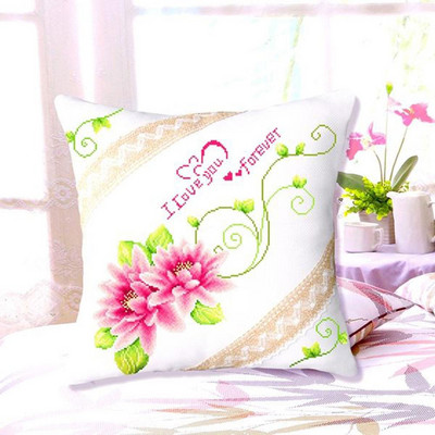 Κάλυμμα μαξιλαριού με σταμπωτό σταυροβελονιά με λεβάντα άγριο λουλούδι Σετ μαξιλαριού σετ κεντήματος με λουλούδια, μωβ ροζ αγριολούλουδο, 18 ιντσών