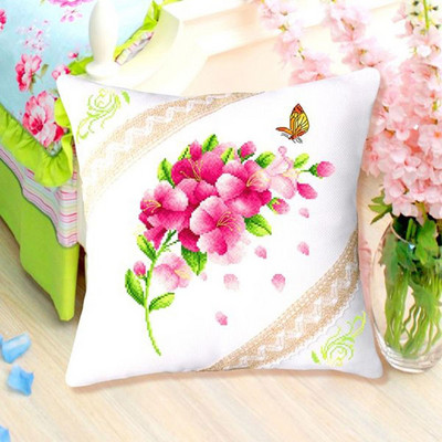 Κάλυμμα μαξιλαριού με σταμπωτό σταυροβελονιά με λεβάντα άγριο λουλούδι Σετ μαξιλαριού σετ κεντήματος με λουλούδια, μωβ ροζ αγριολούλουδο, 18 ιντσών