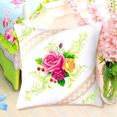 Κάλυμμα μαξιλαριού με σταμπωτό σταυροβελονιά με λεβάντα άγριο λουλούδι Σετ μαξιλαριού σετ κεντήματος με λουλούδια, μωβ ροζ αγριολούλουδο, 18 ιντσών