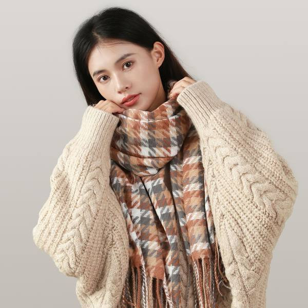 Φθινοπωρινό Χειμωνιάτικο Γυναικείο Καρό  κασκόλ  με κρόσσια