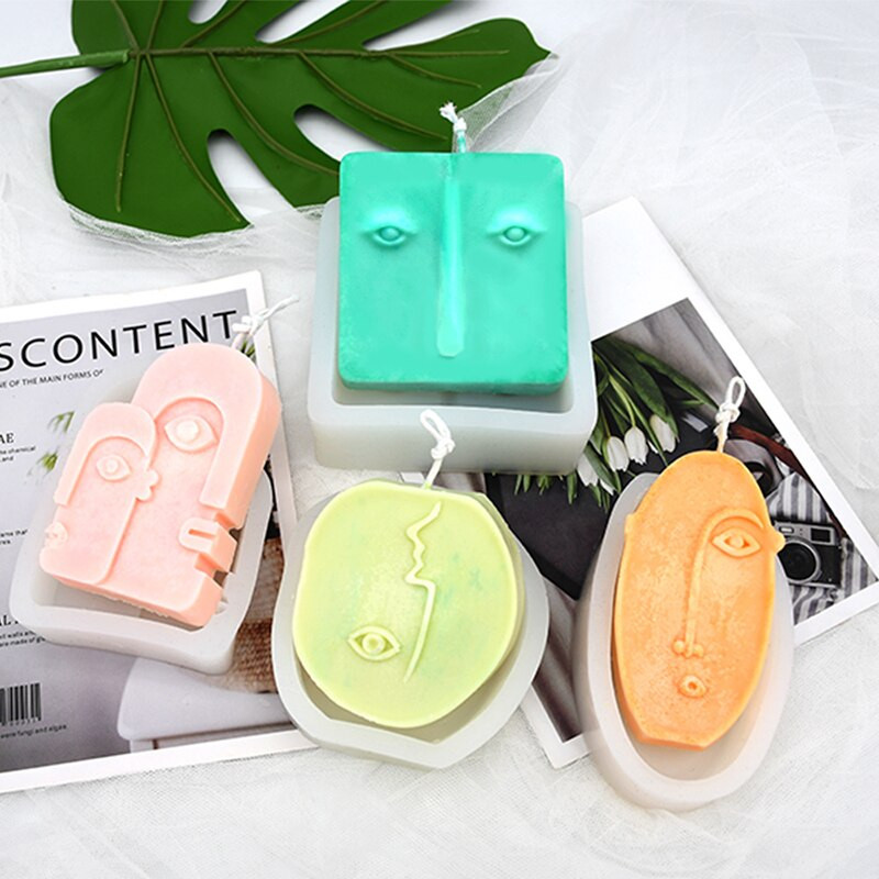 Põhjamaise disainiga näo silikoonküünla vorm Abstraktne nägu aroomiteraapia küünla seebist kipsist ornament portreeskulptuuri vormi valmistamine