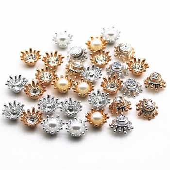 50 бр. 15 мм златни/сребърни кристали/перлени цветя, пластмасови копчета с плосък гръб Аксесоари за декорация на лексикони