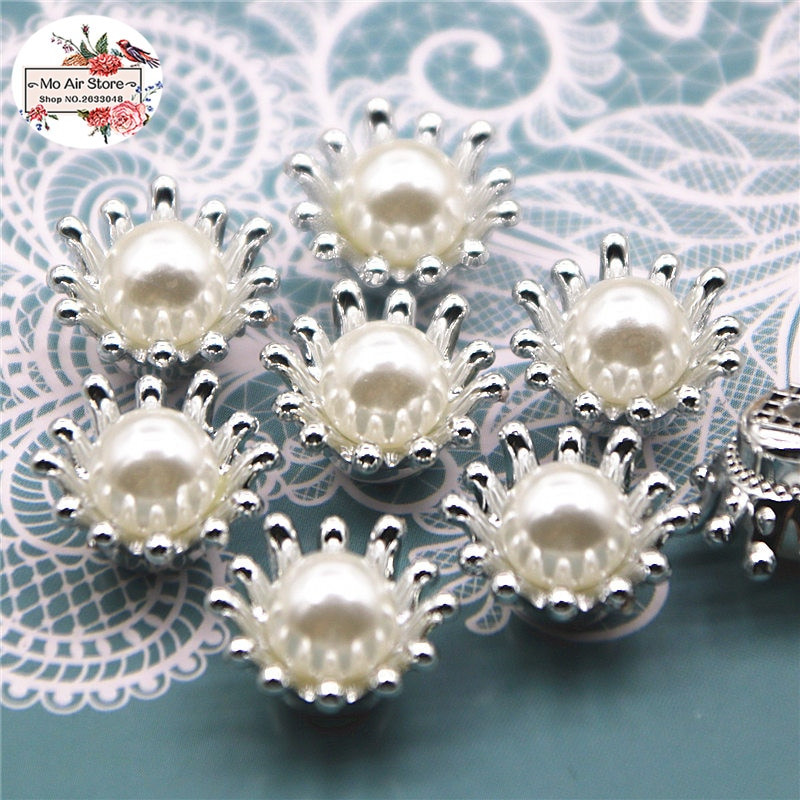 50 komada 15 mm zlatni/srebrni vještački dijamant/biserni cvijet plastični plosnati gumbi ukrasni dodaci za spomenare