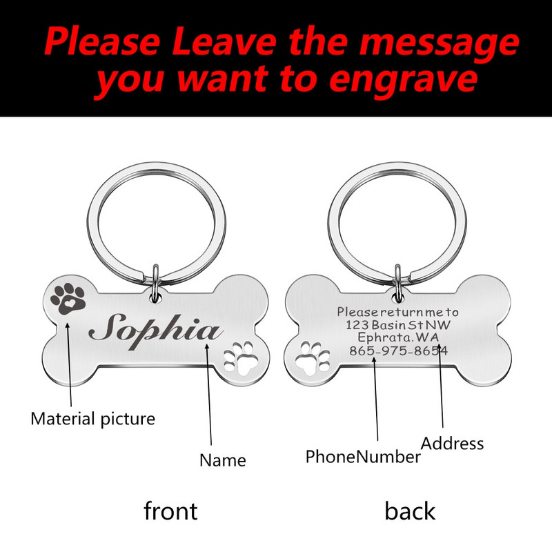 Pielāgojamas suņu kaklasiksnas adreses birkas suņiem medaļa ar iegravētu vārdu Kaķēns kucēns Piederumi personalizēta kaķa kaklarotas ķēde