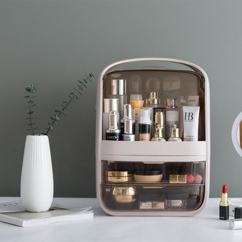Модна Кутия за съхранение на козметика с голям капацитет Прахоустойчив Настолен плот за баня Красота Органайзер за грим Грижа за кожата Пластмасово чекмедже за съхранение