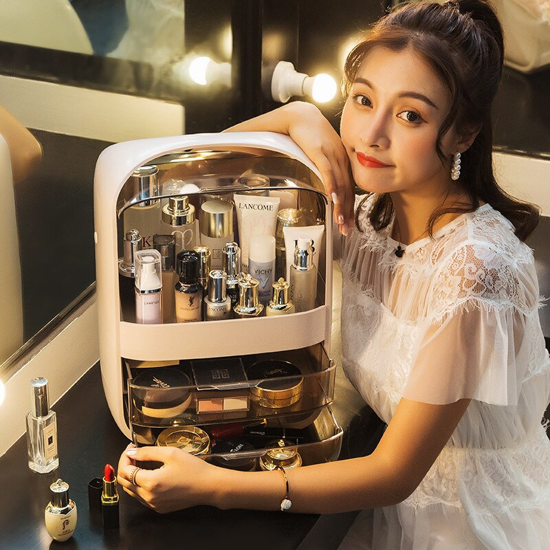 Mados didelės talpos kosmetikos laikymo dėžutė, nepralaidi dulkėms vonios kambario darbalaukio grožio makiažo priemonė Odos priežiūros plastiko laikymo stalčius