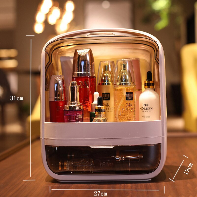 Mados didelės talpos kosmetikos laikymo dėžutė, nepralaidi dulkėms vonios kambario darbalaukio grožio makiažo priemonė Odos priežiūros plastiko laikymo stalčius