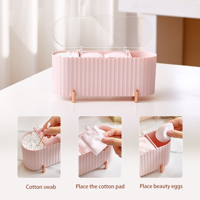 Πλαστικό κουτί αποθήκευσης μακιγιάζ Επιτραπέζιο επιτραπέζιο βαμβακερό μάκτρο Καλλυντικά Κοσμήματα Beauty Egg Organizer Σπίτι Μπάνιο Κουτιά δοχείων με προστασία από τη σκόνη