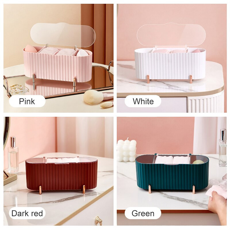 Πλαστικό κουτί αποθήκευσης μακιγιάζ Επιτραπέζιο επιτραπέζιο βαμβακερό μάκτρο Καλλυντικά Κοσμήματα Beauty Egg Organizer Σπίτι Μπάνιο Κουτιά δοχείων με προστασία από τη σκόνη