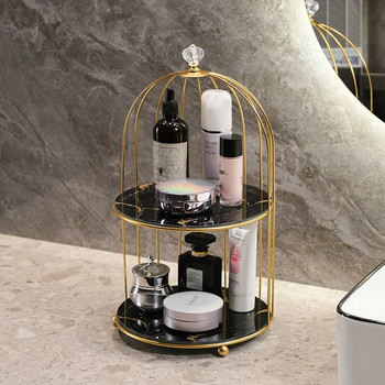 Преносим органайзер за съхранение на грим в банята за козметика Червила Моден стил на клетка за птици Стоманен метален рафт за съхранение на тоалетна Рафт