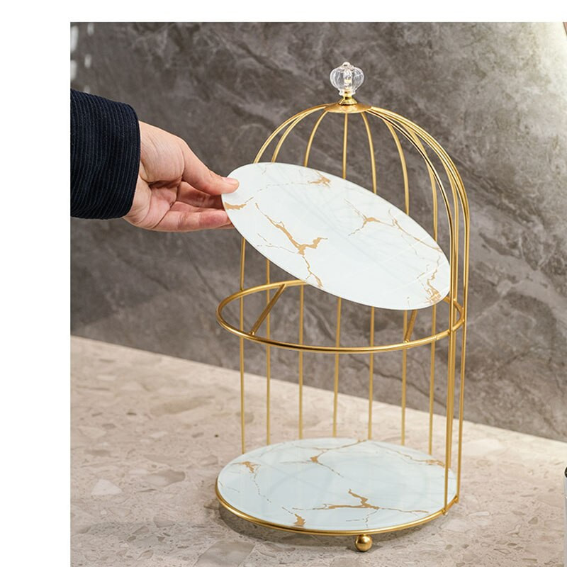 Nešiojamas vonios kambario makiažo laikiklis kosmetikos priemonėms lūpų dažams mados paukščių narvelio stiliaus plieninė metalinė tualeto laikymo lentyna