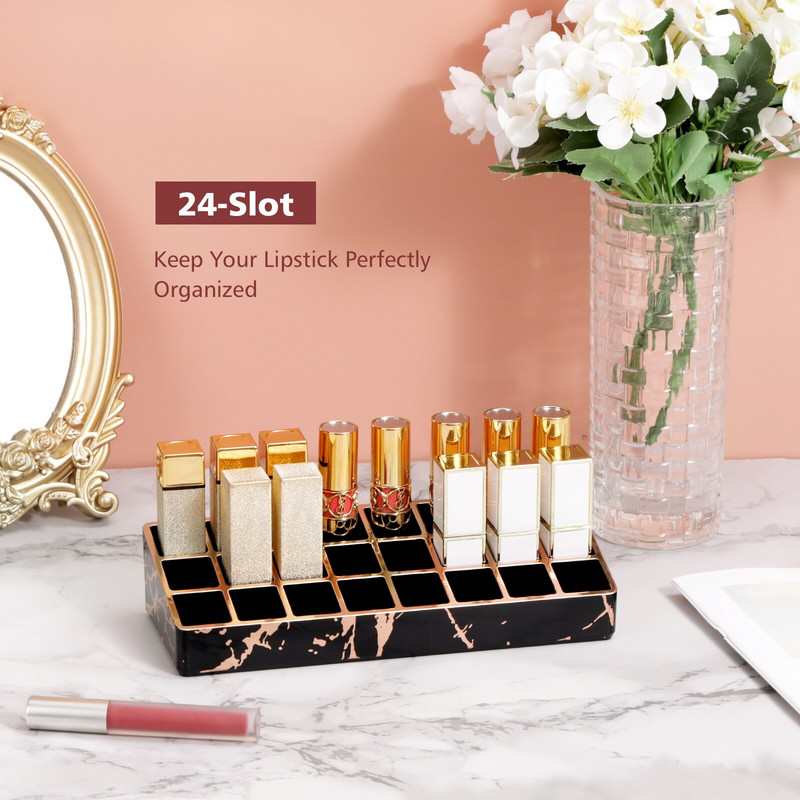 Organizér na rúž, držiak na lesk na pery s 24 miestami, akrylové držiaky a organizéry na rúž, štetce, fľaštičky, lesk na pery