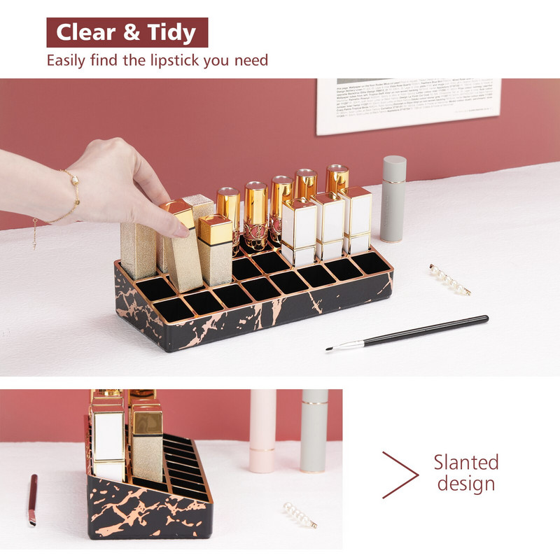 Organizér na rúž, držiak na lesk na pery s 24 miestami, akrylové držiaky a organizéry na rúž, štetce, fľaštičky, lesk na pery
