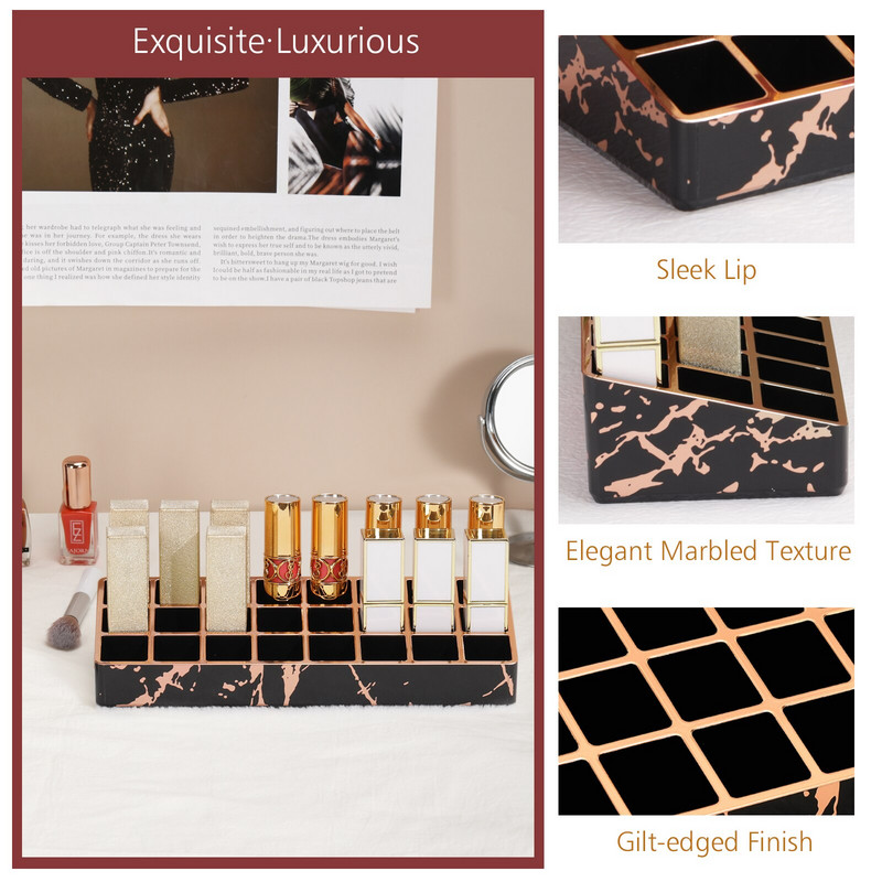 Organizér na rúž, držiak na lesk na pery s 24 miestami, akrylové držiaky a organizéry na rúž, štetce, fľaštičky, lesk na pery