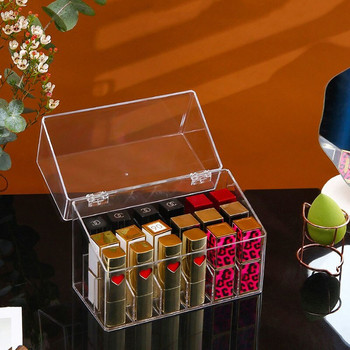 Прахоустойчива кутия за съхранение на червила в японски стил с капак Акрилна стойка за съхранение Lip Glaze Настолен грим Довършителна стойка за червила