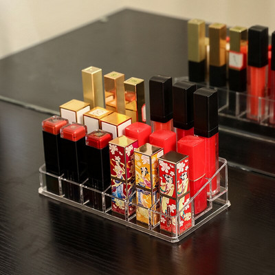 Cutie de depozitare pentru ruj rezistentă la praf în stil japonez cu capac Suport de depozitare din acril Glazură pentru buze Suport pentru ruj de finisare pentru machiaj de birou