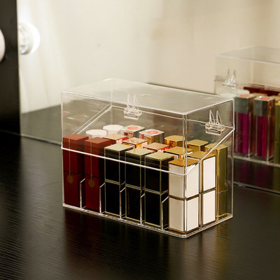Cutie de depozitare pentru ruj rezistentă la praf în stil japonez cu capac Suport de depozitare din acril Glazură pentru buze Suport pentru ruj de finisare pentru machiaj de birou
