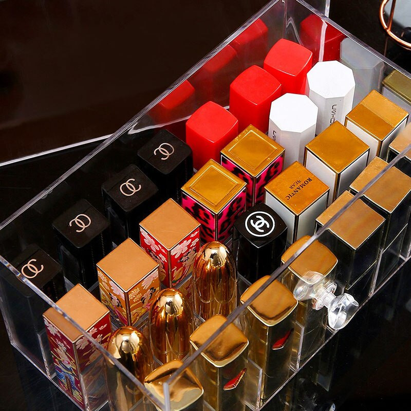 Cutie de depozitare pentru ruj rezistentă la praf în stil japonez cu capac Suport de depozitare din acril Glazură pentru buze Suport pentru ruj de finisare pentru machiaj de birou