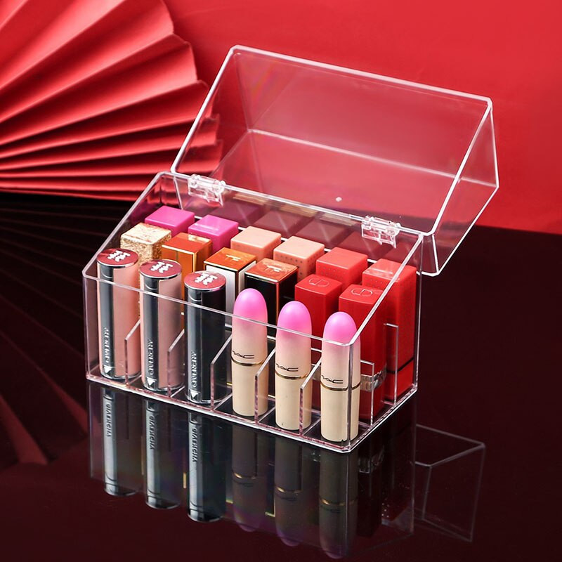 Cutie de depozitare pentru ruj rezistentă la praf în stil japonez cu capac Suport de depozitare din acril Glazură pentru buze Suport pentru ruj de finisare pentru machiaj de birou