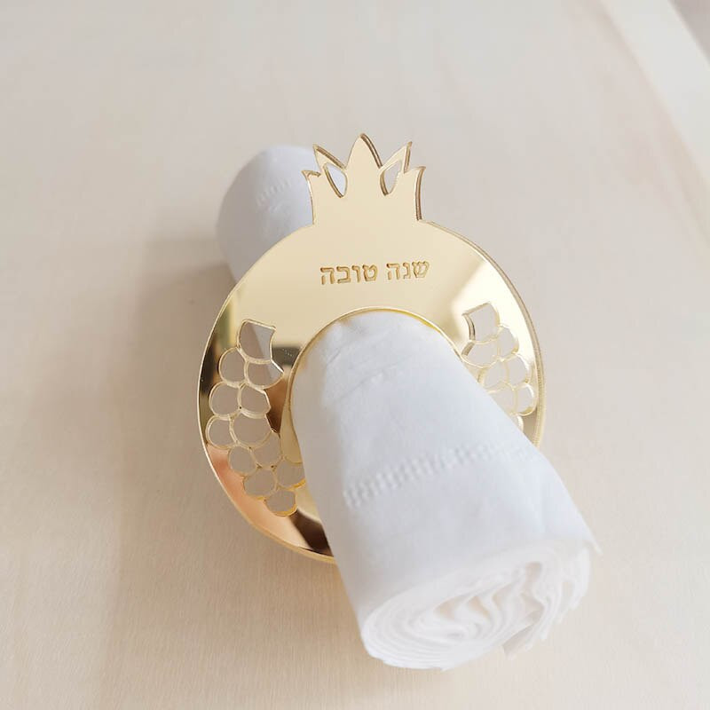 12 τμχ Εξατομικευμένη θήκη για εβραϊκή χαρτοπετσέτα, ακρυλικό χρυσό δαχτυλίδι για χαρτοπετσέτα ανανά για γαμήλιο πάρτι, θήκη για χαρτοπετσέτα εβραϊκής παραγγελίας