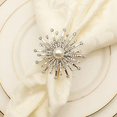 6 τμχ/ παρτίδα Flower Δαχτυλίδι για χαρτοπετσέτα Μεταλλική θήκη για χαρτοπετσέτα Πέρλα βραχιόλι βάπτισης με χάντρες χρυσό ασημί Δώρα γάμου Διακόσμηση τραπεζιού