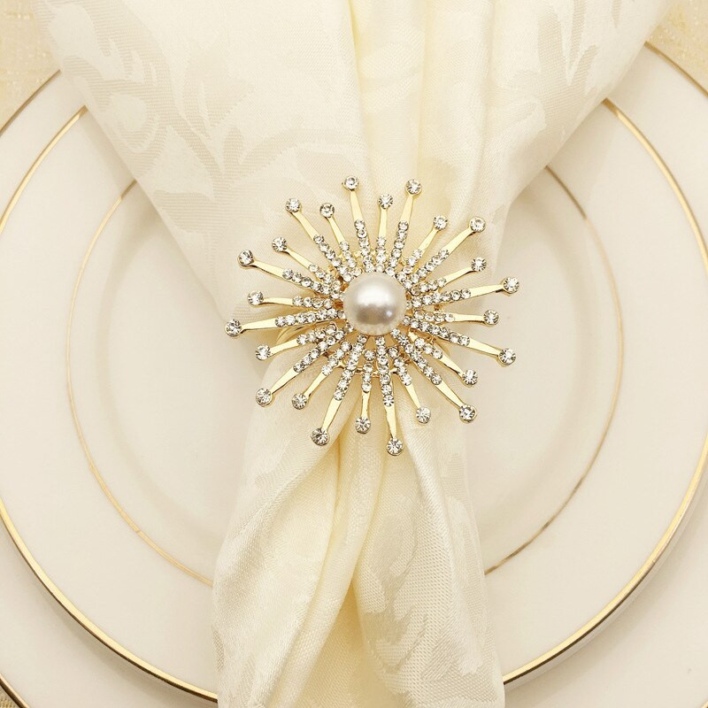 6 τμχ/ παρτίδα Flower Δαχτυλίδι για χαρτοπετσέτα Μεταλλική θήκη για χαρτοπετσέτα Πέρλα βραχιόλι βάπτισης με χάντρες χρυσό ασημί Δώρα γάμου Διακόσμηση τραπεζιού