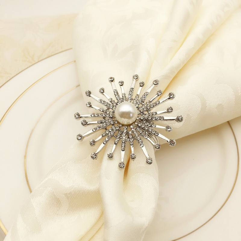 6 τμχ/ παρτίδα Flower Δαχτυλίδι για χαρτοπετσέτα Μεταλλική θήκη για χαρτοπετσέτα Πέρλα βραχιόλι βάπτισης με χάντρες χρυσό ασημί Δώρα γάμου Διακόσμηση τραπεζιού