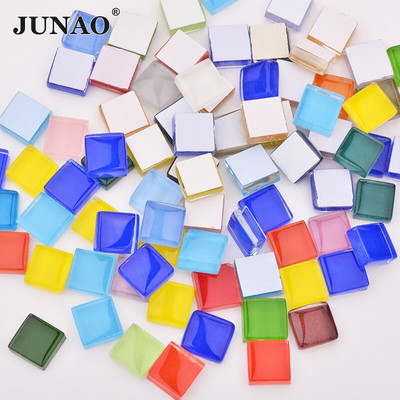 JUNAO Mix Color Glass Mosaic Tile Regular Mosaic Stones Glass Pebbles Tile Αυτοκόλλητο για DIY Υλικά διακόσμησης τοίχου