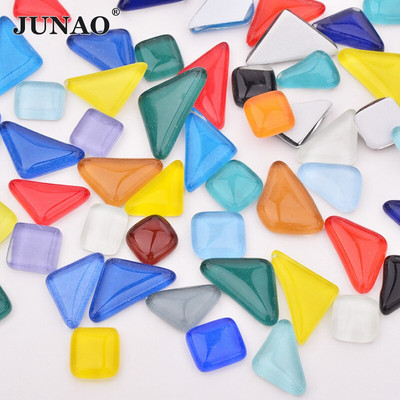 JUNAO Mix Color Glass Mosaic Tile Regular Mosaic Stones Glass Pebbles Tile Αυτοκόλλητο για DIY Υλικά διακόσμησης τοίχου