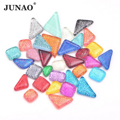 JUNAO Mix Color Glass Mosaic Tile Regular Mosaic Stones Glass Pebbles Tile Αυτοκόλλητο για DIY Υλικά διακόσμησης τοίχου