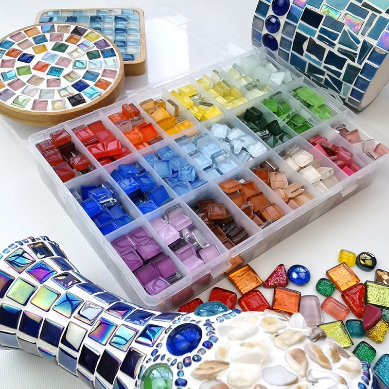 50 ΤΕΜ τετράγωνο κρυστάλλινο γυαλί Iridescence Mosaic Stones DIY Χειροποίητα παιδικά δημιουργικά αξεσουάρ διακόσμησης Αυτοκόλλητα