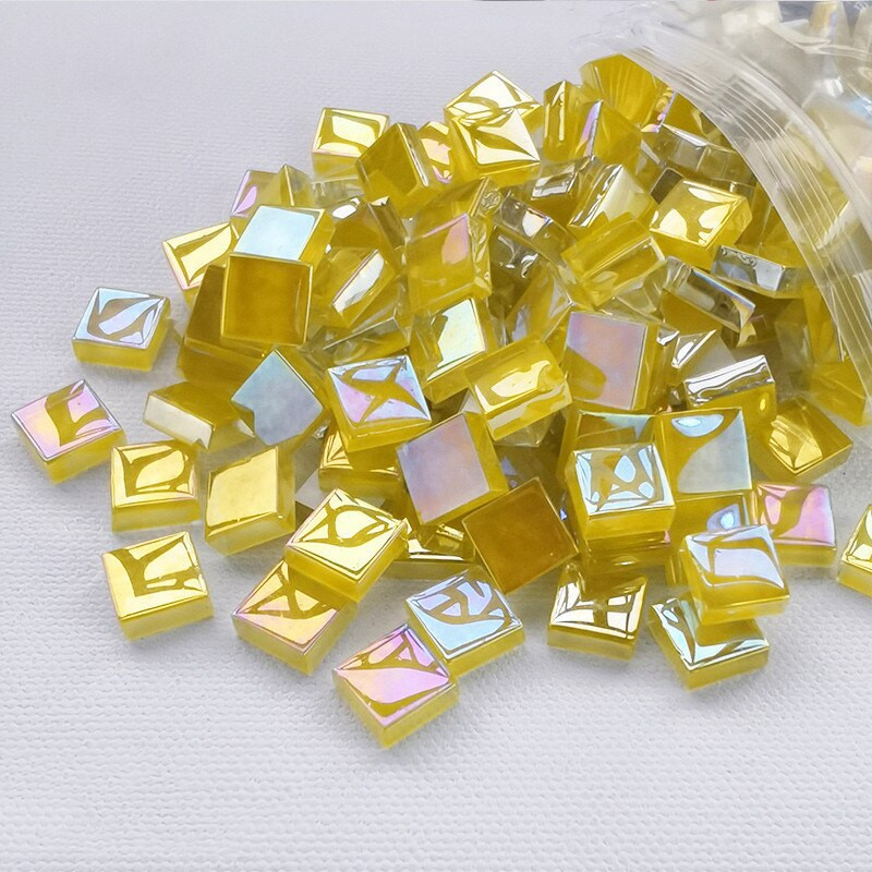 50 ΤΕΜ τετράγωνο κρυστάλλινο γυαλί Iridescence Mosaic Stones DIY Χειροποίητα παιδικά δημιουργικά αξεσουάρ διακόσμησης Αυτοκόλλητα