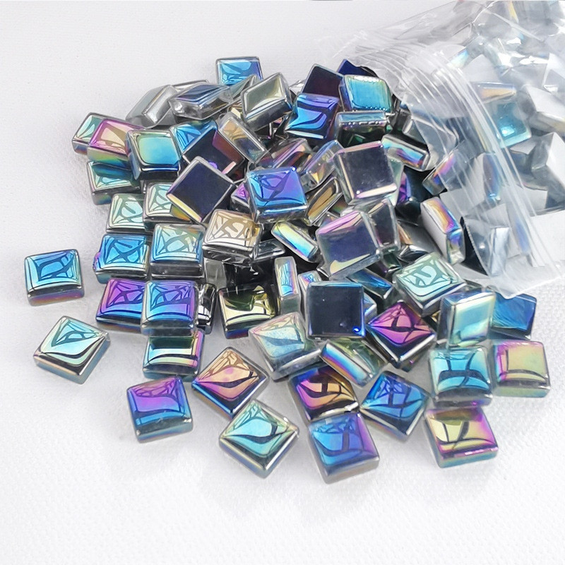 50 ΤΕΜ τετράγωνο κρυστάλλινο γυαλί Iridescence Mosaic Stones DIY Χειροποίητα παιδικά δημιουργικά αξεσουάρ διακόσμησης Αυτοκόλλητα