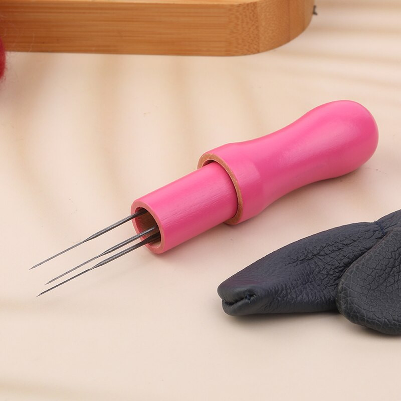 IMZAY vilnos vėlimo rinkinys su spalvinga medžio rankena adatiniu vėlimo įrankiu 3 dydžiai 18 vnt vėlimo adatų pirštų apsauga, skirta pasidaryk pats