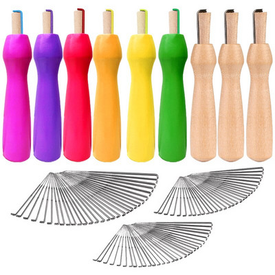 IMZAY Цветна дървена дръжка Инструменти за плъстене на игли 3 размера Консумативи за игли за плъстене Вълнен филц Комплект инструменти за Направи си сам начинаещ