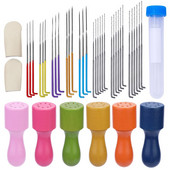 MIUSIE 15/18/30 ks farebné ihly na plstenie vlny, sada 3 veľkostí s chráničmi prstov, farebná drevená rukoväť, nástroj na výrobu vlnenej plsti pre domácich majstrov
