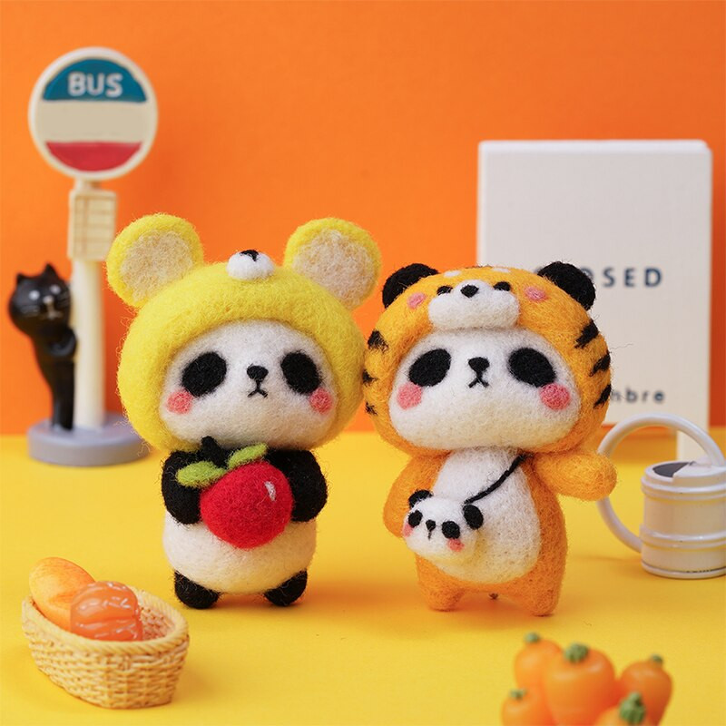 Fenrry Nedovršeni komplet od filca Kolekcija slatkih životinja Panda Doll Vuneni filcani materijali za filcanje DIY Komplet za filcanje iglom