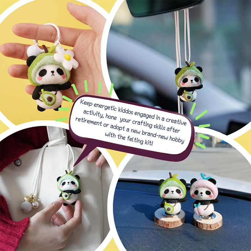 Fenrry Nedovršeni komplet od filca Kolekcija slatkih životinja Panda Doll Vuneni filcani materijali za filcanje DIY Komplet za filcanje iglom