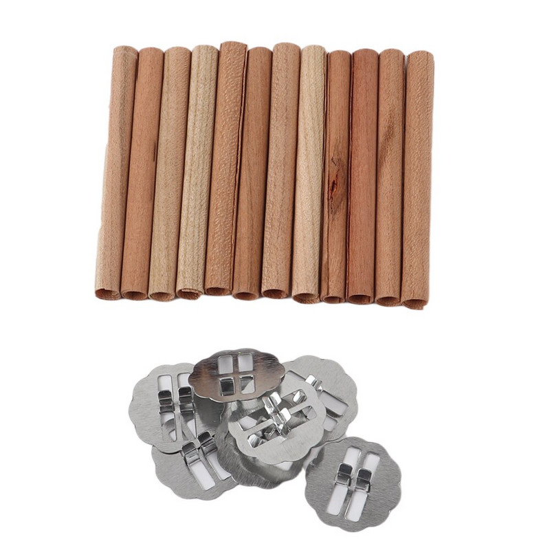 7 τμχ Κυλινδρικά Ξύλινα Φυτίλια Κεριών Σετ Στρογγυλά Σωλήνα Πυρήνες Ξύλου Κεριού με Βάση για Κατασκευή Κεριών Χειροτεχνίας Φιτίλι από παρφίνη σόγιας