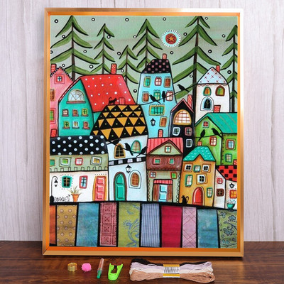 Meian 11/14CT Siuvinėjimas Tapyba Animacinių filmų namai Kryžminio dygsnio rinkiniai DMC spausdinta drobė „Pasidaryk pats“ Scenic Arts Rankų darbo namų dekoravimas