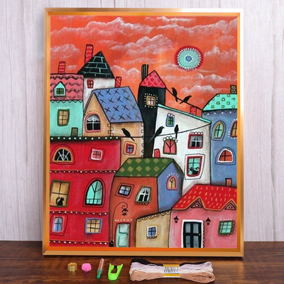 Meian 11/14CT Siuvinėjimas Tapyba Animacinių filmų namai Kryžminio dygsnio rinkiniai DMC spausdinta drobė „Pasidaryk pats“ Scenic Arts Rankų darbo namų dekoravimas