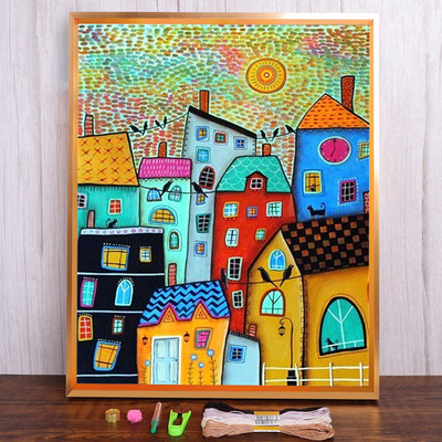 Meian 11/14CT Siuvinėjimas Tapyba Animacinių filmų namai Kryžminio dygsnio rinkiniai DMC spausdinta drobė „Pasidaryk pats“ Scenic Arts Rankų darbo namų dekoravimas