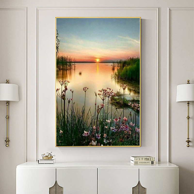 Meian Peisaj de pe litoral Apus de soare 11/14CT Ață de bumbac Pânză imprimată Seturi de broderie cu punct de cruce Acoperire Cadou de decorare a casei